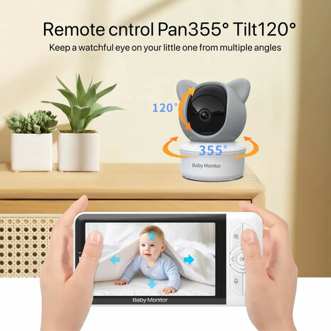 Babyfoon voor baby monitoring met 5 inch lcd scherm en 1080p resolutie