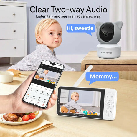 Babyfoon voor baby monitoring met 5 inch lcd scherm en 1080p resolutie
