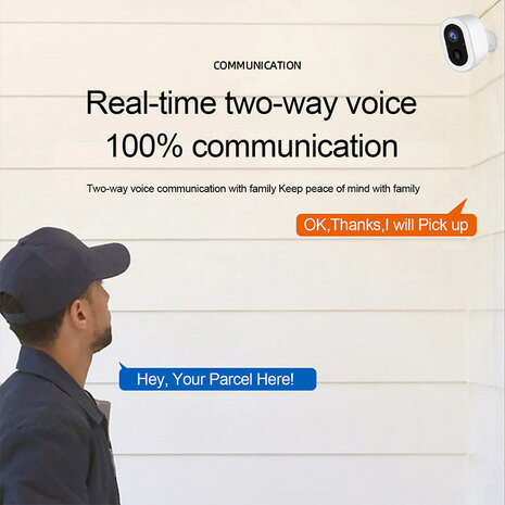 Beveiligingscamera met accu voor buiten met wifi, bewegingsdetectie, spotlight en tweeweg audio