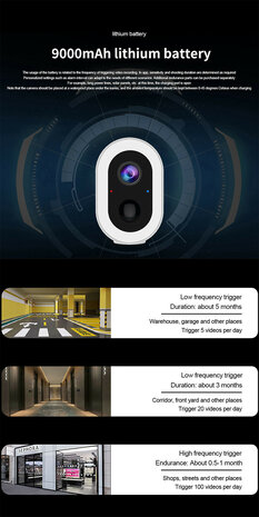 Beveiligingscamera met accu voor buiten met wifi, bewegingsdetectie, spotlight en tweeweg audio