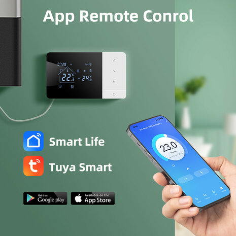 Slimme thermostaat voor cv met wifi, touchscreen, opbouwmontage en USB- of batterijvoeding