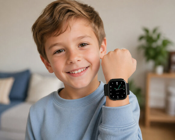 GPS horloge voor kinderen met 4G, live GPS-locatie en videobellen, zwart