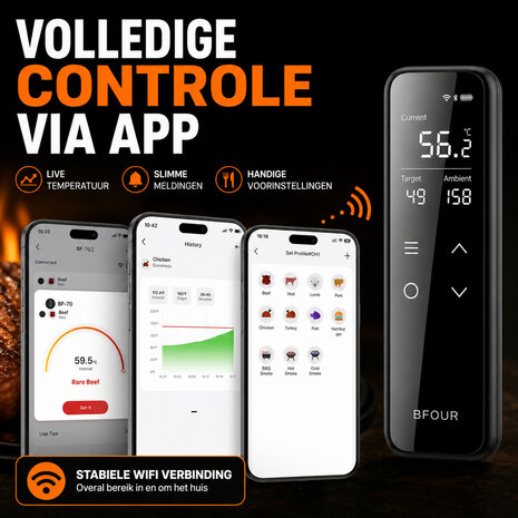 Wifi BBQ thermometer met LCD-display en alarmfunctie