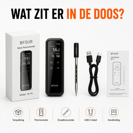 Wifi BBQ thermometer met LCD-display en alarmfunctie