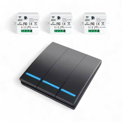 Draadloze schakelaar set met RF433 MHz ontvangers, 3-knops, zwart