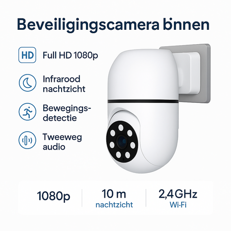 Beveiligingscamera binnen &ndash; Full HD 1080p, nachtzicht 10m, bewegingsdetectie, wit