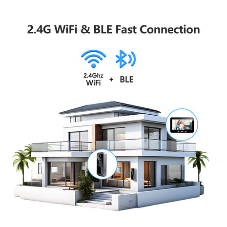 Video deurbel met Wifi en Tuya-app, batterijvoeding 5000 mAh, IP65 (zilver)