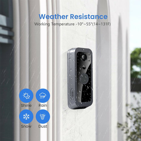 Video deurbel met Wifi en Tuya-app, batterijvoeding 5000 mAh, IP65 (zilver)