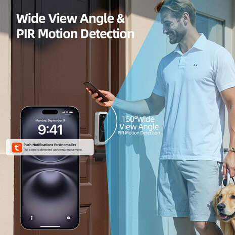 Video deurbel met Wifi en Tuya-app, batterijvoeding 5000 mAh, IP65 (zilver)
