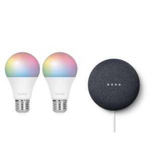 Google Nest Mini Charcoal + Hombli Kleur lamp 2-Pack